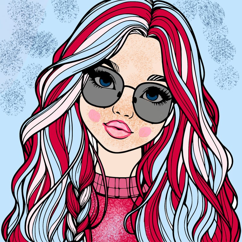 girl with long hair and freckles and glasses realistic