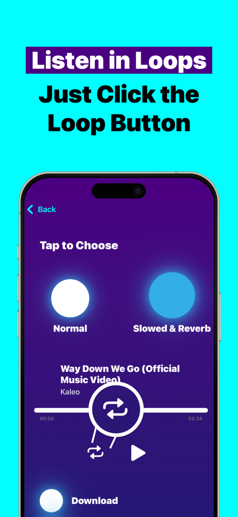 Slowed and Reverb Player | SR - Slowed and Reverb Player app interface highlighting the music loop button