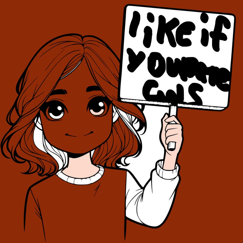 realistic girl holding up a sign