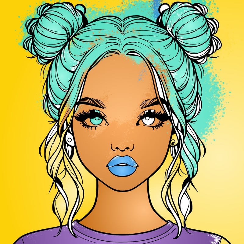 realistic girl with two buns in hair and lips