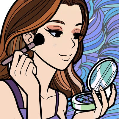 little girl putting on makeup