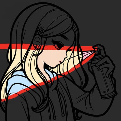 a realistic girl spray painting