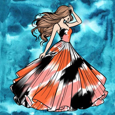 realistic woman with dress flowing in the wind