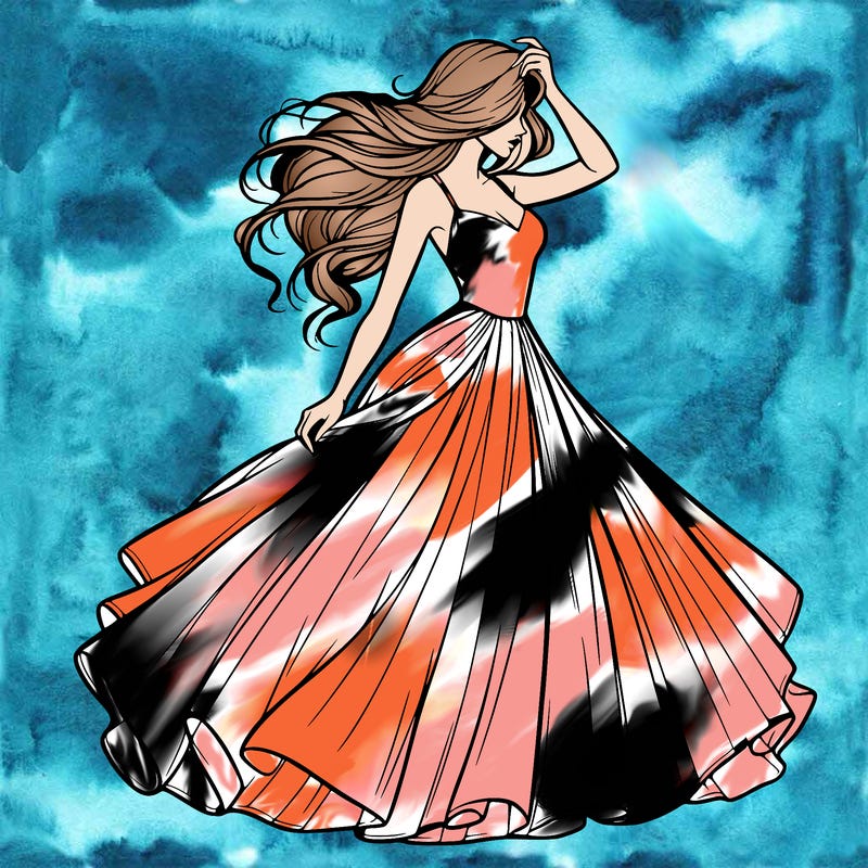 realistic woman with dress flowing in the wind