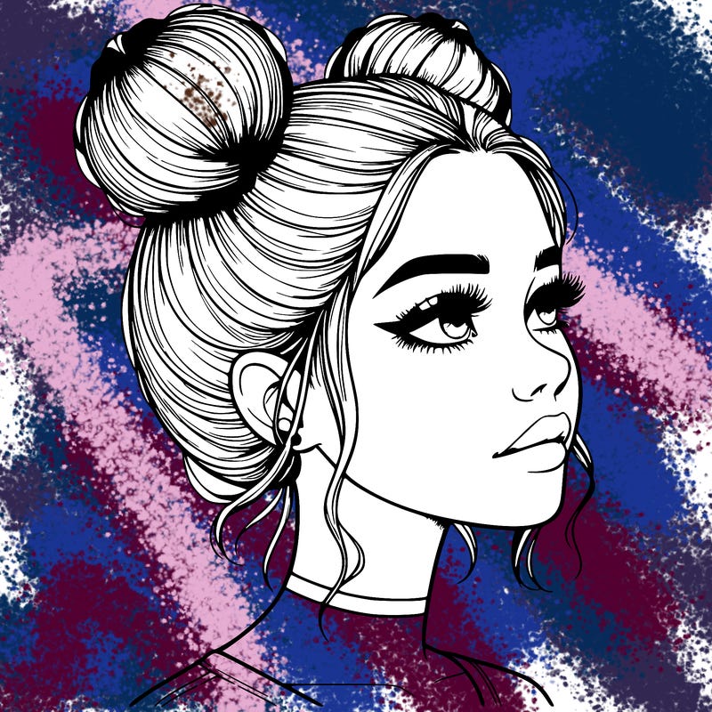 realistic girl with buns on the top of her head