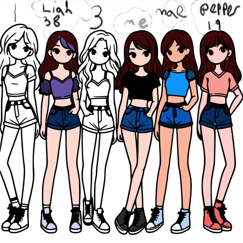 a group of girls wearing crop tops and shorts