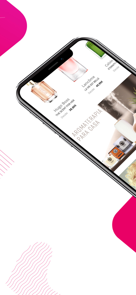 Perfumes Club - Perfumes Club mobile app interface displaying luxury fragrances and home aromatherapy products on a smartphone screen