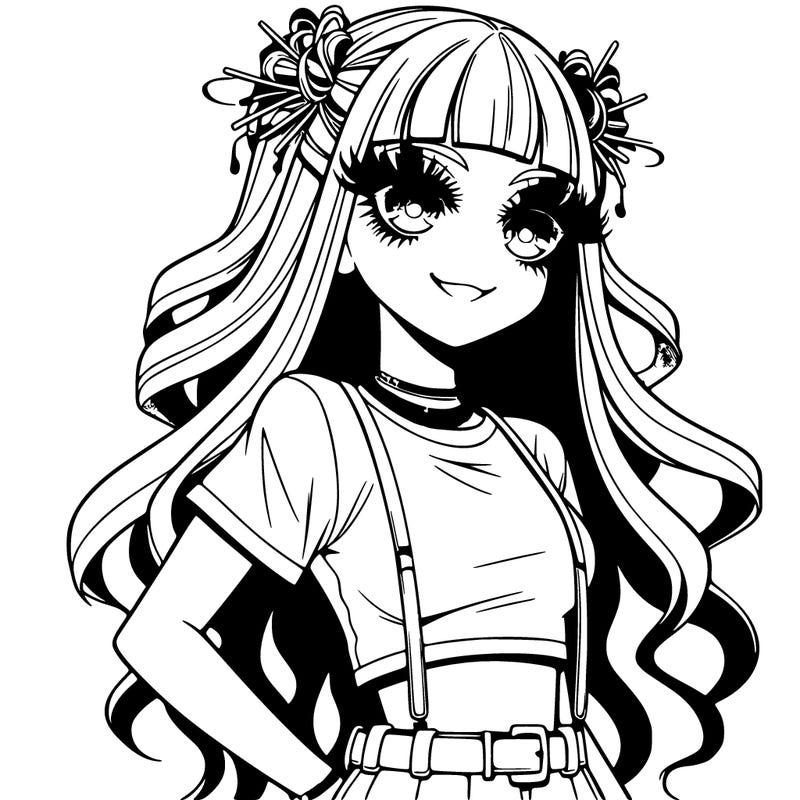 anime teen girl, big eyelashes wearing eye shadow and lip stick wearing tights, and a short skirt, a crop top sleeveless shirt, arylic nails long ish, at broad way