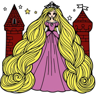 princess with super long hair in a tower
