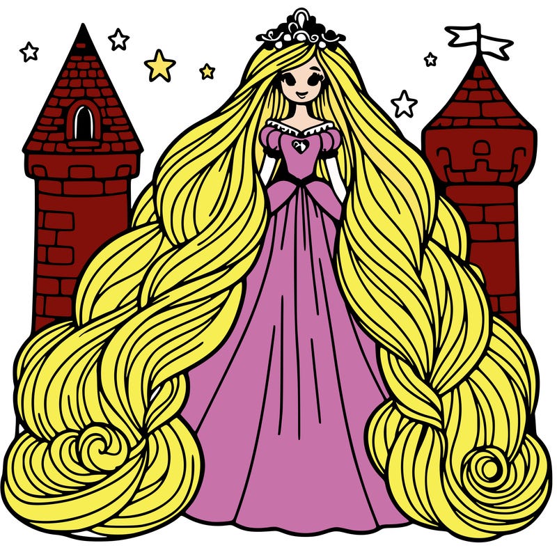 princess with super long hair in a tower