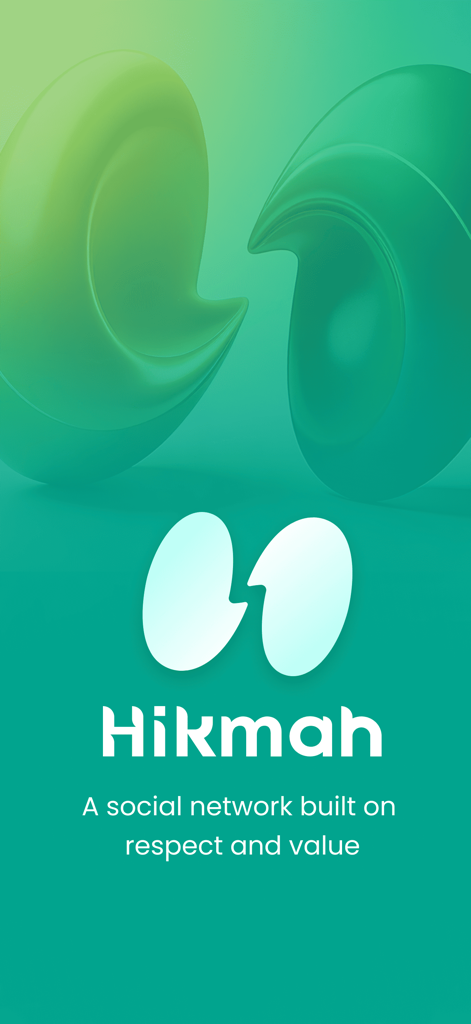 Hikmah social network app splash screen with logo and tagline