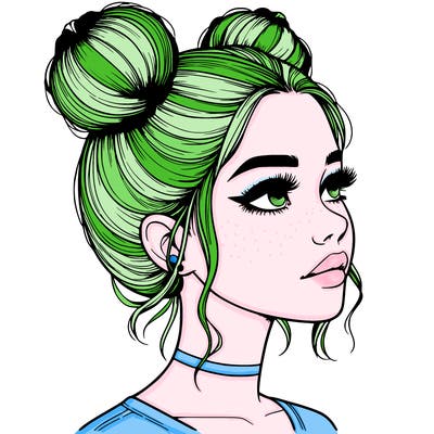 realistic girl with buns on the top of her head