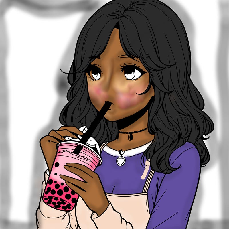 realistic girl drinking boba tea