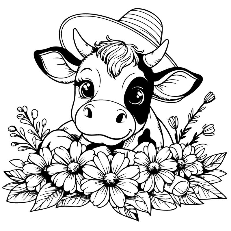 a realistic cow with flowers