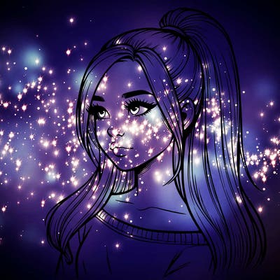 realistic girl with a high ponytail