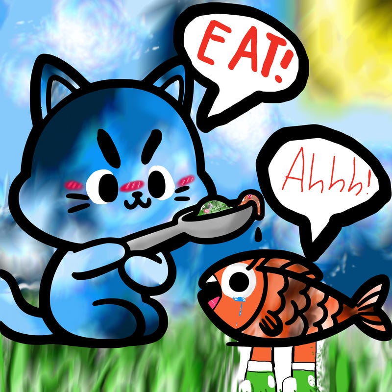 cat person eating fish