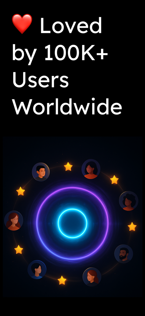 Volume Booster Speaker Booster - Gráfico que muestra que Volume Booster es amado por más de 100,000 usuarios en todo el mundo con calificaciones de cinco estrellas.