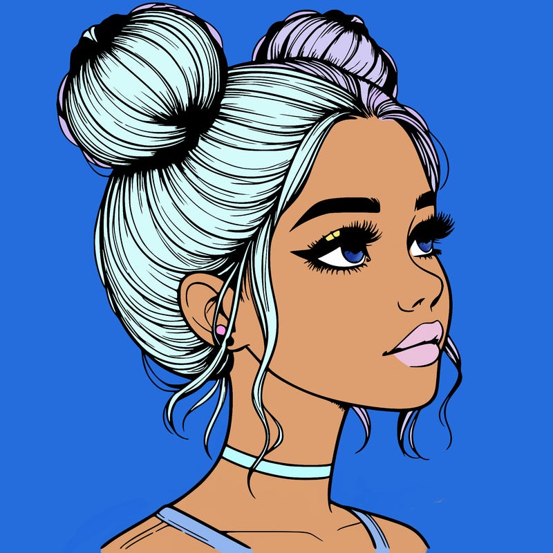 realistic girl with buns on the top of her head