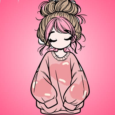 girl with baggy sweatshirt and messy bun