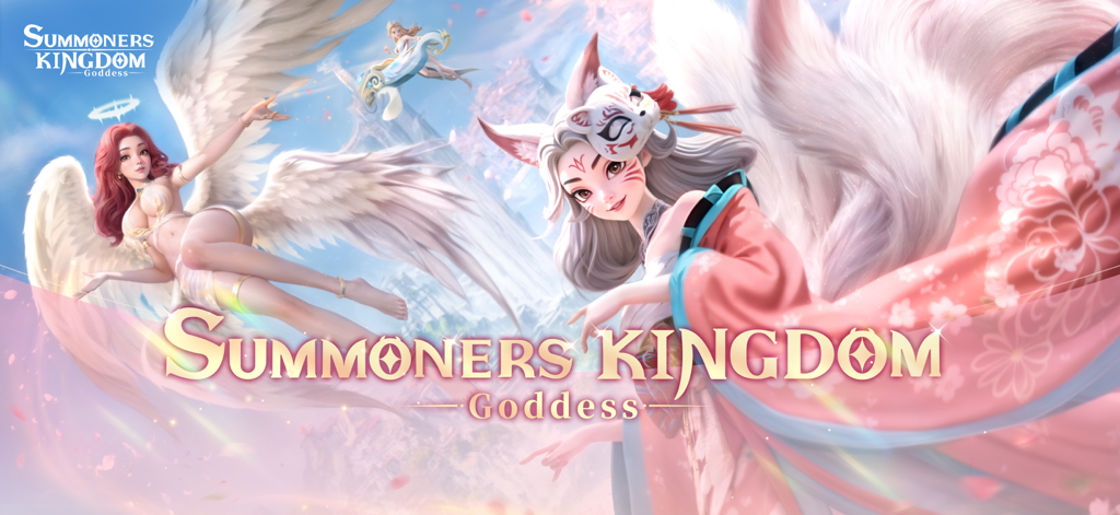 Summoners Kingdom:Goddess - Promotional artwork for Summoners Kingdom Goddess showing an angelic heroine and a fox goddess character