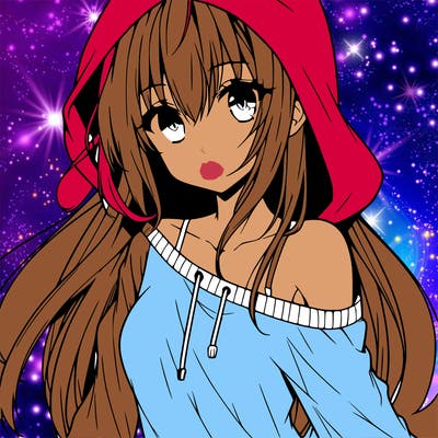 anime girl wearing long sleeve wearing hood, one shoulder sliding off side ways portrait