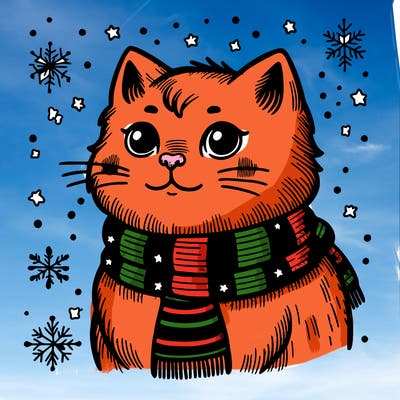 vintage cat with scarf winter