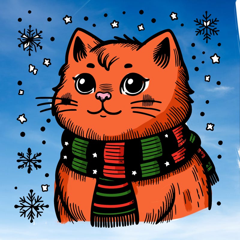 vintage cat with scarf winter