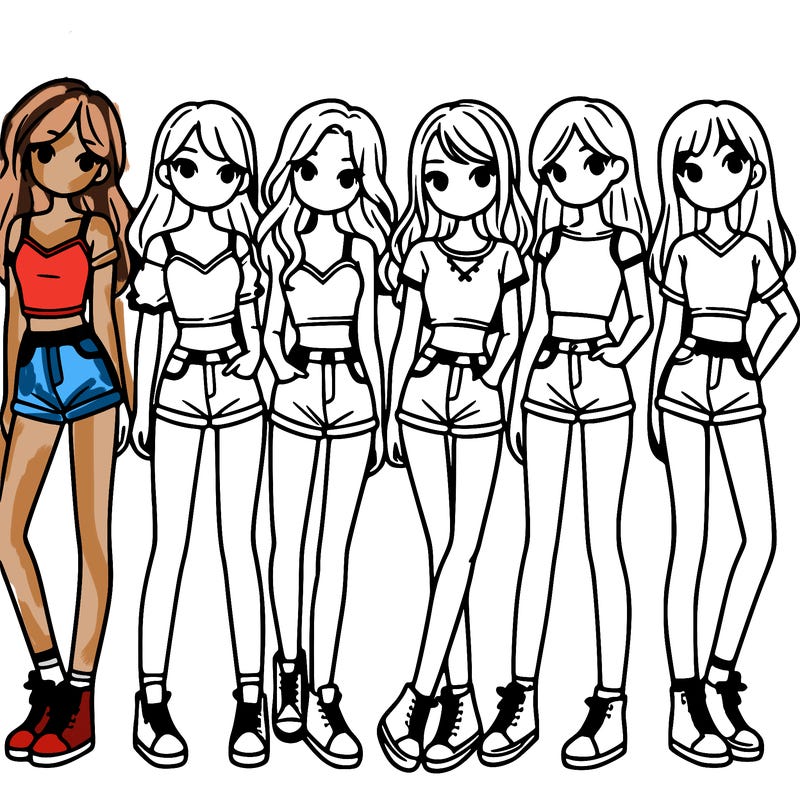 a group of girls wearing crop tops and shorts