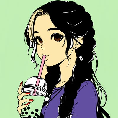 realistic girl with braided hair drinking boba