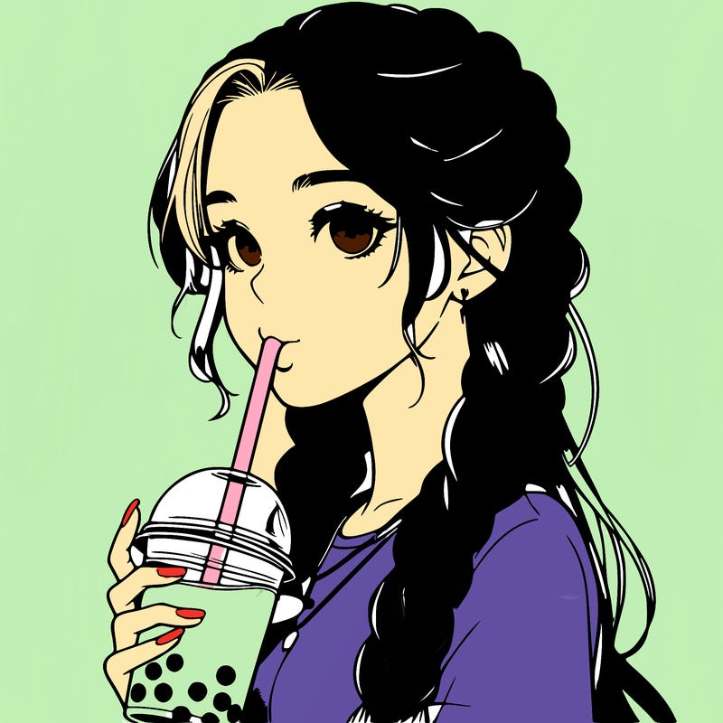 realistic girl with braided hair drinking boba