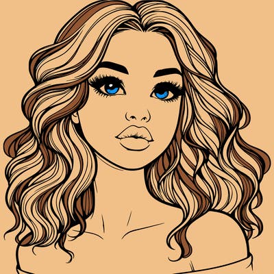realistic girl with wavy hair and lips