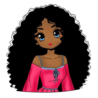 a black anime girl with long afro hair