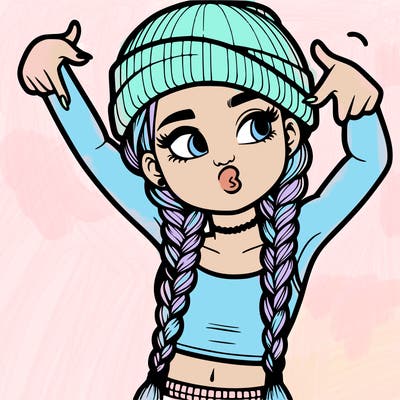 realistic teenage girl with braids and a beanie and crop top doing 🫶🏼