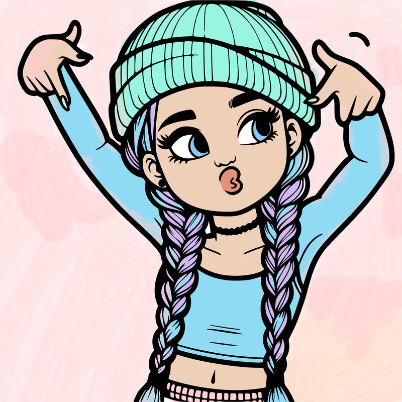 realistic teenage girl with braids and a beanie and crop top doing 🫶🏼