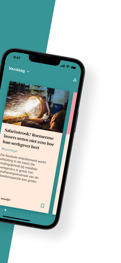 FD Compact - FD Compact mobile app interface showing a Dutch news article on a smartphone