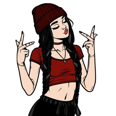 realistic teenage girl with braids and a beanie and crop top doing 🫶🏼