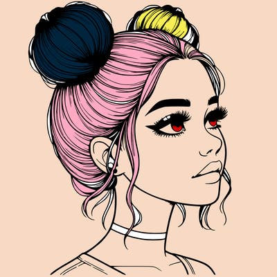 realistic girl with buns on the top of her head