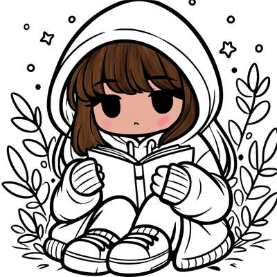 girl in oversized hoodie reading a book