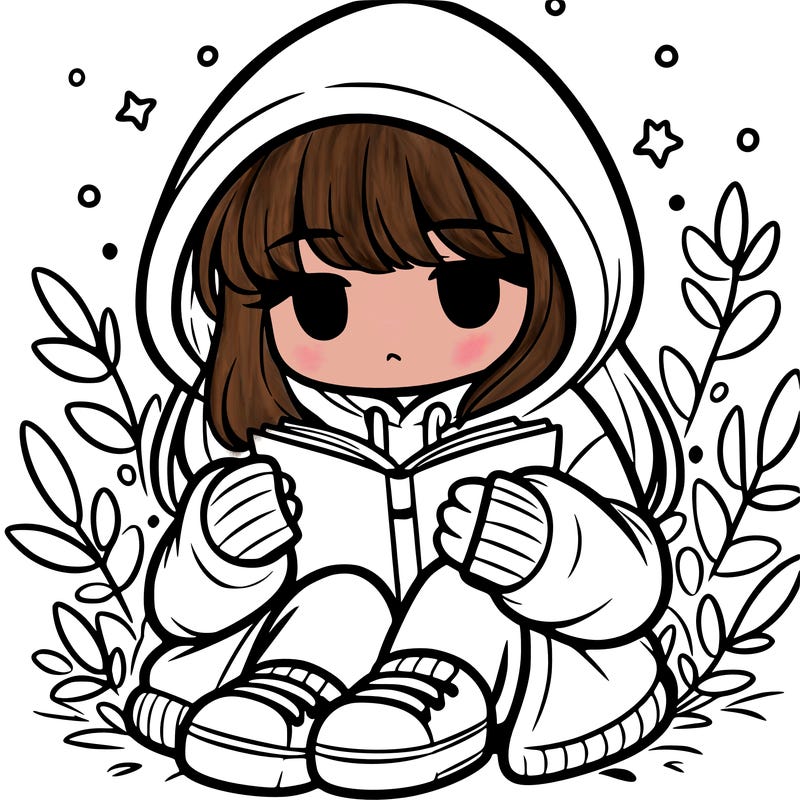 girl in oversized hoodie reading a book