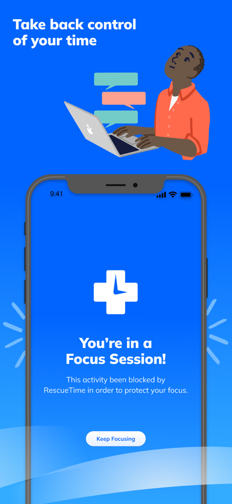 RescueTime - RescueTime mobile app displaying an active focus session to protect work concentration