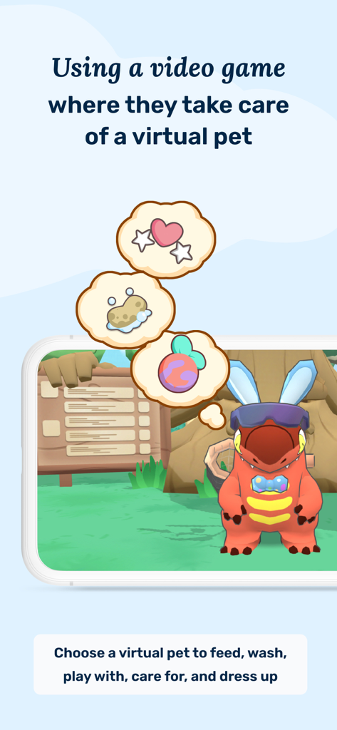 Un personaje de mascota virtual rojo en la aplicación Joon utilizado para gamificar tareas para niños con TDAH