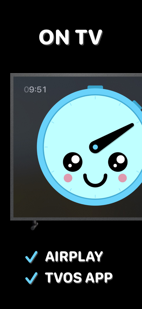 Un temporizador de cuenta regresiva visual con una cara amigable mostrada en una pantalla de TV