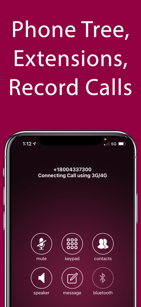 iPlum: Business Phone Number - iPlum app screenshot displaying phone tree extensions and call recording features on a smartphone