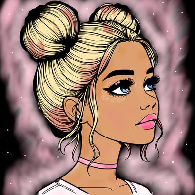 realistic girl with buns on the top of her head