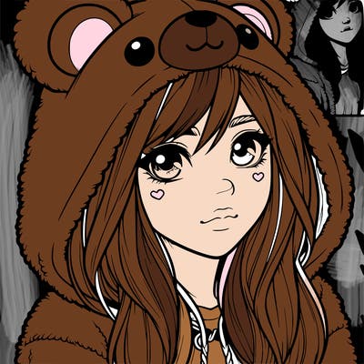 realistic girl in a bear hoodie