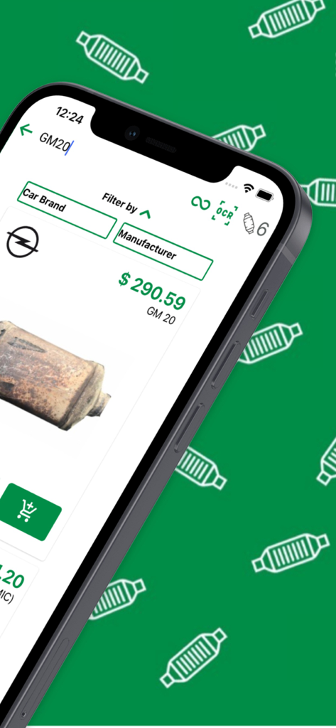 Eco Cat App showing the price and identification for an Opel catalytic converter part GM20