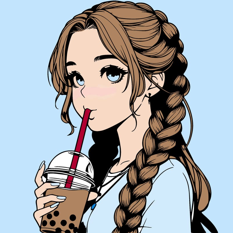 realistic girl with braided hair drinking boba