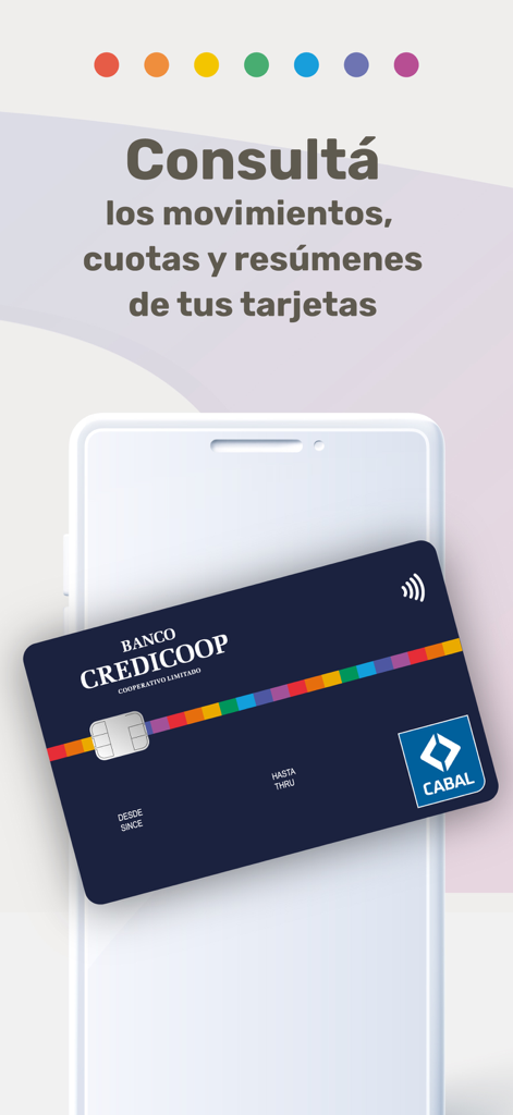 BANCA CREDICOOP - Pantalla de la app móvil de Banca Credicoop mostrando la gestión de tarjetas de crédito para tarjetas Cabal