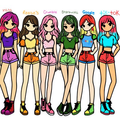 a group of girls wearing crop tops and shorts