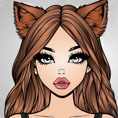 realistic girl with fox ears and realistic lips
